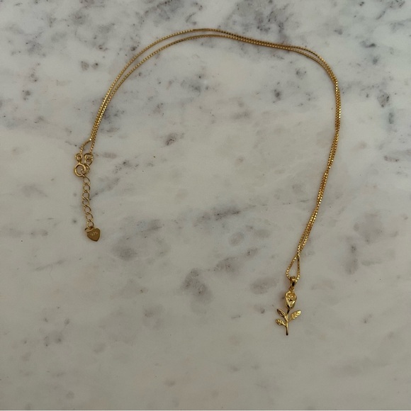 Gold Rose Flower Charm Necklace - Picture 2 of 3